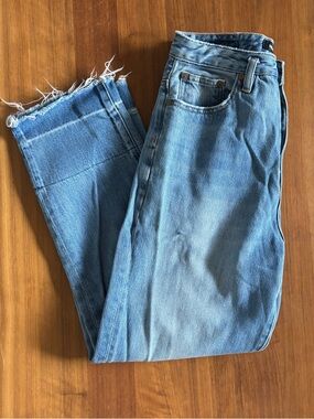 Neon blonde straight leg crop jeans